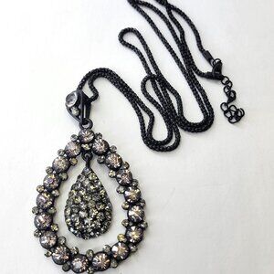 Crystal Teardrop Pendant Necklace Long Sweater Necklace